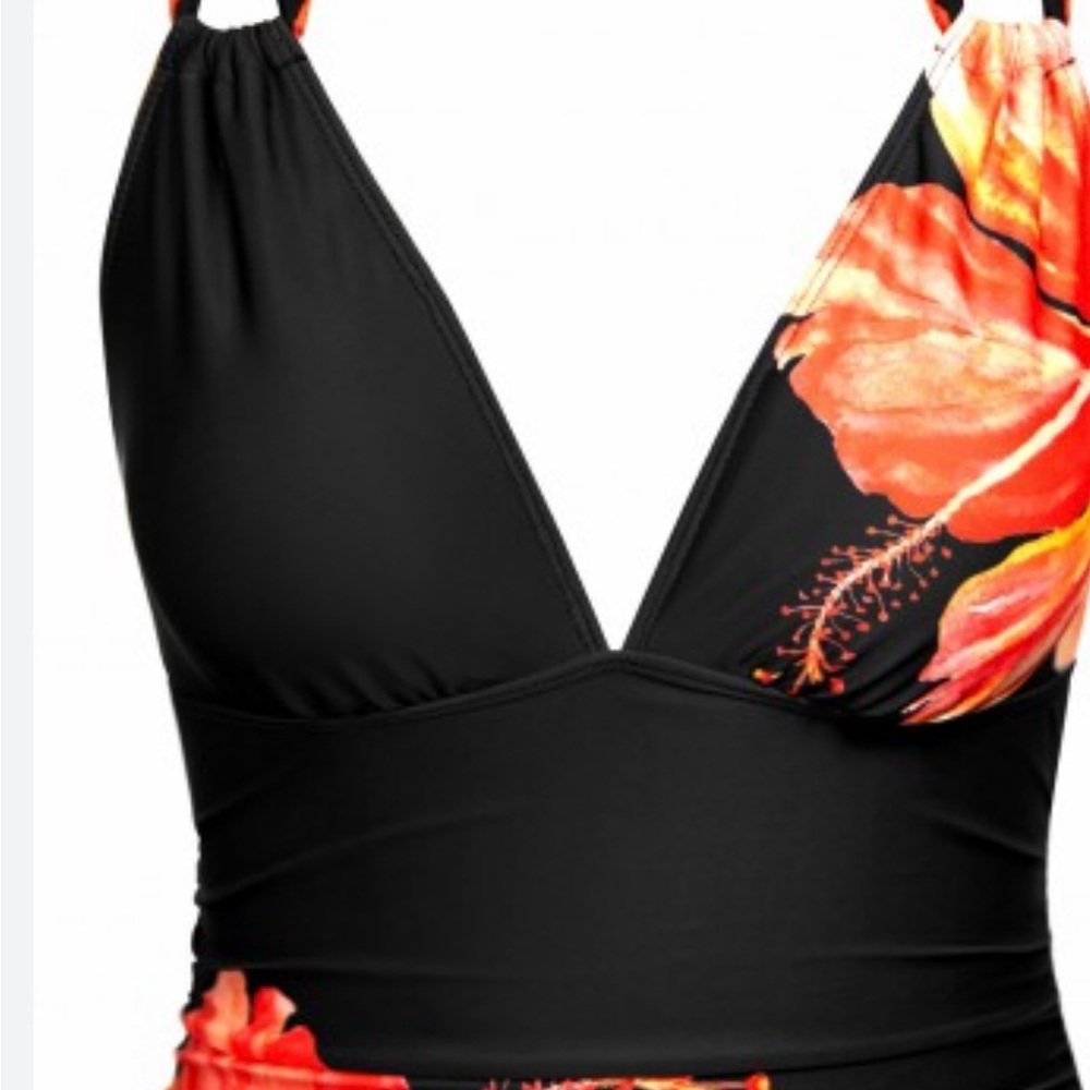 Black and Red Floral Swimsuit